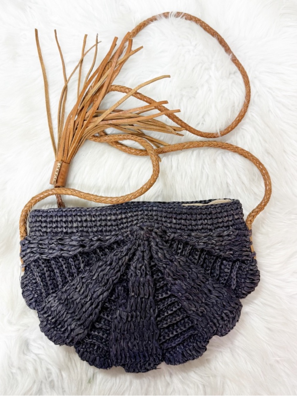 Mar Y Sol Zoe Crossbody Purse Navy Raffia Tassel Bag
